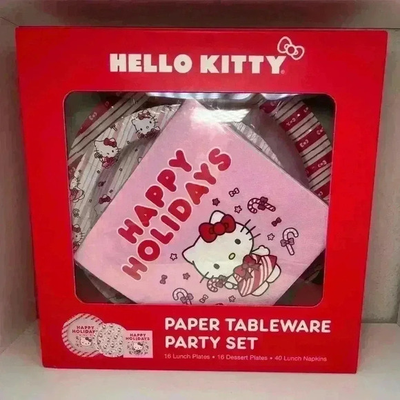 Hello Kitty Pink Christmas paper tableware party set 2024 - Picture 1 of 5